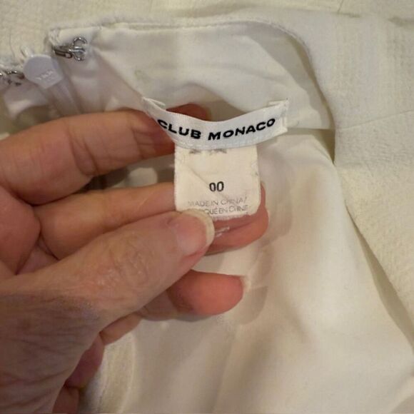 Club Monaco White Mini Dress Button Cuff Zip Back Textured Fit and Flare Size 00 - Picture 5 of 12